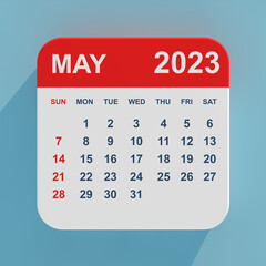 Fototapete - Flat Icon Calendar May 2023. 3d Rendering