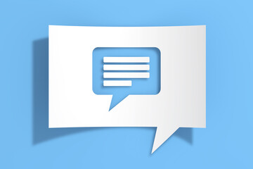Leinwandbilder - Chat or Speech Bubble Icon on Cutout White Paper Speech Bubble. 3d Rendering