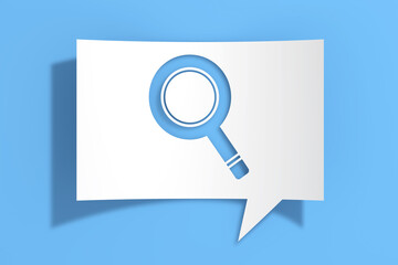 Poster - Magnifying Glass Icon on Cutout White Paper Speech Bubble. 3d Rendering