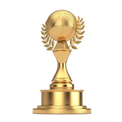 Aufkleber - Golden Award Trophy with Golden Basketball Ball and Laurel Wreath. 3d Rendering