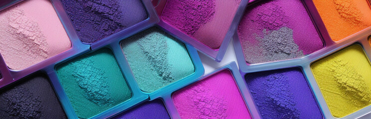 Wall Mural - Illustration of an array of colorful eyeshadows in a makeup palette created with Generative AI technology