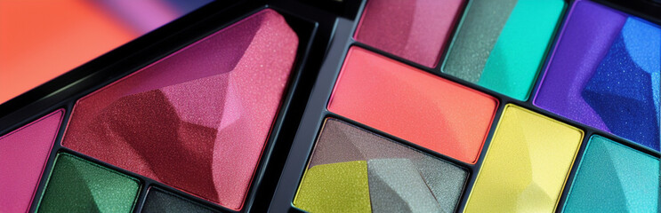 Wall Mural - Illustration of an array of colorful eyeshadows in a makeup palette created with Generative AI technology