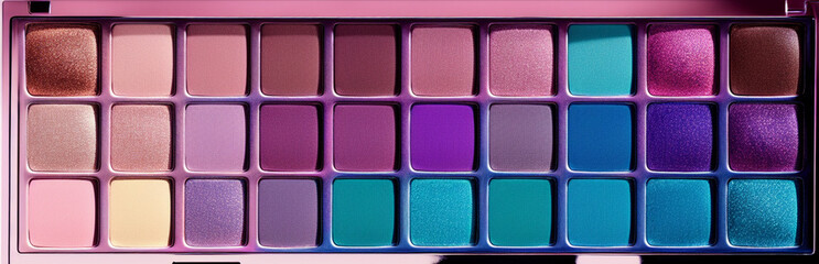 Wall Mural - Illustration of an array of colorful eyeshadows in a makeup palette created with Generative AI technology
