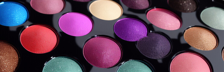 Wall Mural - Illustration of an array of colorful eyeshadows in a makeup palette created with Generative AI technology