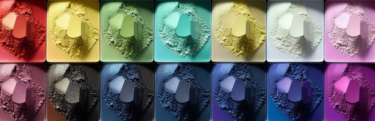 Wall Mural - Illustration of an array of colorful eyeshadows in a makeup palette created with Generative AI technology
