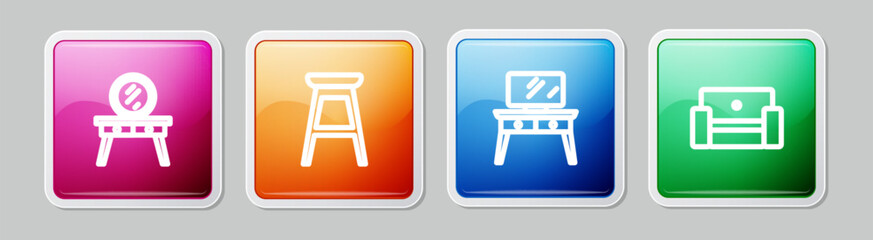 Poster - Set line Dressing table, Chair, and Armchair. Colorful square button. Vector