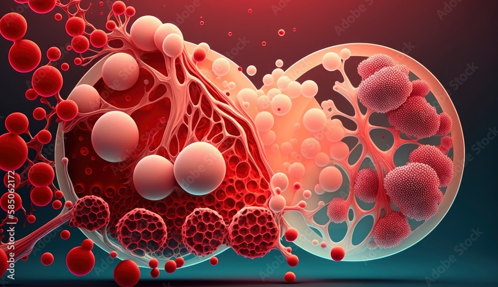 3d rendering of Human cell or Embryonic stem cell, Red Cancer cells ...
