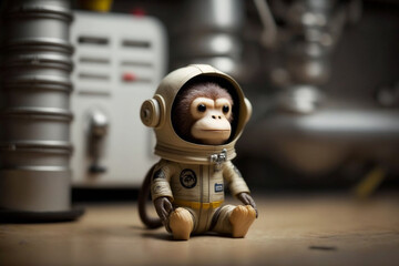 Wall Mural - cosmonaut or astronaut monkey toy in a spacesuit concept. space and science exploration funny pet an