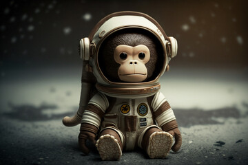 Wall Mural - cosmonaut or astronaut monkey toy in a spacesuit concept. space and science exploration funny pet an