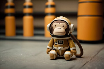 Wall Mural - cosmonaut or astronaut monkey toy in a spacesuit concept. space and science exploration funny pet an