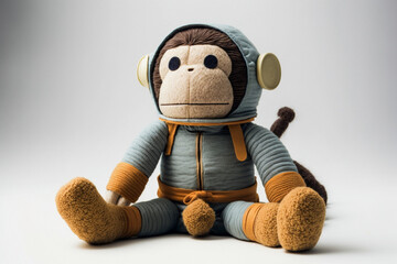 Wall Mural - cosmonaut or astronaut monkey toy in a spacesuit concept. space and science exploration funny pet an