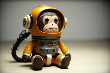 Wall Mural - cosmonaut or astronaut monkey toy in a spacesuit concept. space and science exploration funny pet an