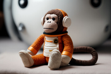 Wall Mural - cosmonaut or astronaut monkey toy in a spacesuit concept. space and science exploration funny pet an