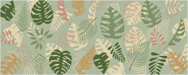 Summer tropical leaves decoration background. Summer plant concept illustration. Summer green pattern design. Vector illustration.