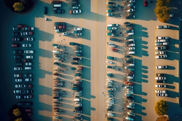 Poster - Large area for road transport in city, aerial view car parking, created with generative ai