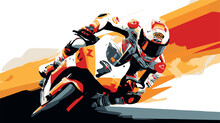Moto Gp Vector Art. Man On A Motorbike At High Speed Leaning In The Curve. Racing Sport. Motogp Championship. Silhouette On Road On A Moto Competing For Championship. Circuit Track Background Poster