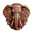 Mahogany wooden elephant head trophy,  isolated on white, wall hanging, transparent background, PNG, generative ai