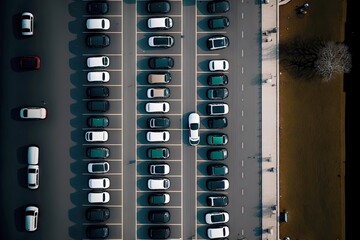 Poster - Separate parking lots for private cars near houses, aerial view car parking, created with generative ai