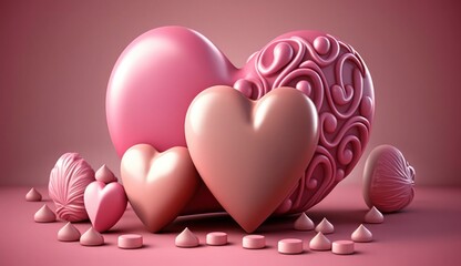 Wall Mural - Sweet Pink hearts shape for Valentineâ€™s Day , Mother day or Wedding anniversary , Generative Ai