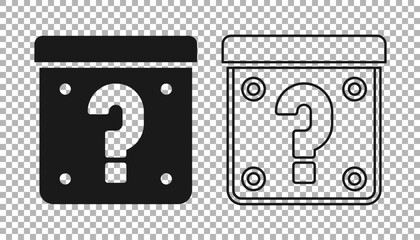 Wall Mural - Black Mystery box or random loot box for games icon isolated on transparent background. Question mark. Unknown surprise box. Vector