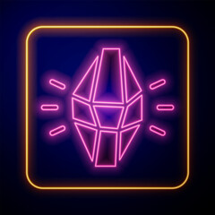 Poster - Glowing neon Magic stone icon isolated on black background. Fantasy crystal. Jewelry gem for game. Vector