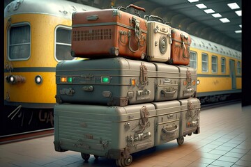 Canvas Print - Large trolleys delivering luggage to airport baggage claim area, created with generative ai