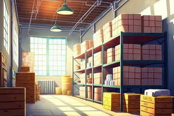 Canvas Print - Packing and storage of products in large warehouse, created with generative ai