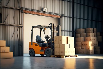 Poster - Fast delivery of goods to stores by forklift in stock, created with generative ai