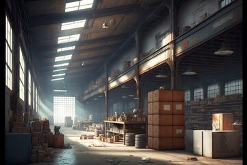 Canvas Print - Large warehouse for sale of goods in wholesale and retail stores, created with generative ai