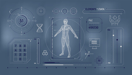 Wall Mural - set of infographic elements about dna research and digital technologies.