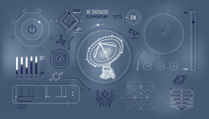 Canvas Print - set of infographic elements about radio astronomy and space observation.