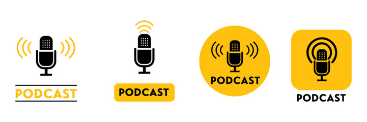 Zholtie icons podcast signs. Podcast microphone icon template collection. Podcast microphone sign. Stock vector. EPS 10