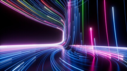 3d render, abstract neon background. Colorful glowing lines. Digital data transfer. Futuristic wallpaper