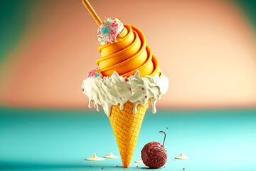 Sticker - Refreshing summer dessert on beach most delicious ice cream cone, created with generative ai