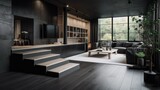 Fototapeta  - Modern living room by black wooden style, interior