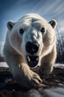 Furious Polar bear attacking rushing toward the camera. Generative AI