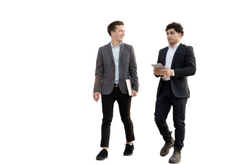 two men young businessmen full height, transparent background, png, isolated.