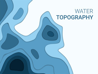 Aufkleber - Paper cut, water river texture. Abstract topography papercut art, blue wave landscape, modern graphic layers. Web marine banner template. Curve gradient shapes. Vector poster background