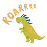 Fototapeta Dinusie - Dinosaur Roarrr lettering. Vector illustration in flat cartoon style. Childish design for baby poster, banner, and card.