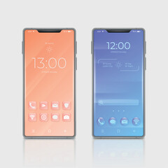 Aufkleber - Mobile smart phone lcd screen. Cellphone interface design. Smartphone telecommunications. Telephone touchscreen UI. Digital technology. Realistic display. Vector isolated devices set