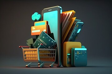 Futuristic online shopping technology digital payment from mobile phone. Generative AI