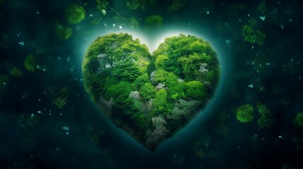 Wall Mural - green planet heart, earth day. generative ai