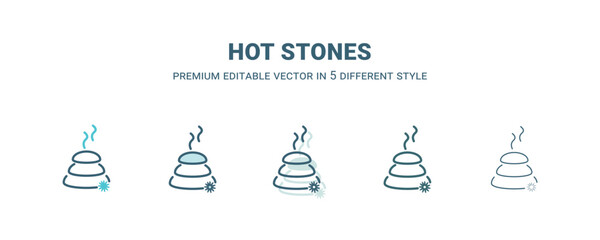 Sticker - hot stones icon in 5 different style. Outline, filled, two color, thin hot stones icon isolated on white background. Editable vector can be used web and mobile