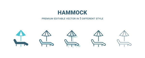 Poster - hammock icon in 5 different style. Outline, filled, two color, thin hammock icon isolated on white background. Editable vector can be used web and mobile