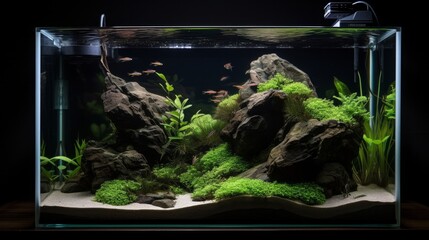 Wall Mural - Fish tank aquarium aquascape in trendy style. AI generative.