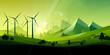 Leinwandbild Motiv Illustration of wind turbines in green landscape - renewable energy concept. Generative AI
