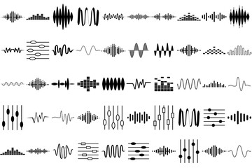 Sound waves set. Modern sound equalizer. Radio wave icons. Volume level symbols. Music frequency