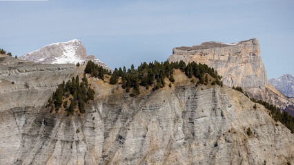 Poster - mountain landscape with view on the Grand Veymont and the Mont Aiguille, Vercors, France