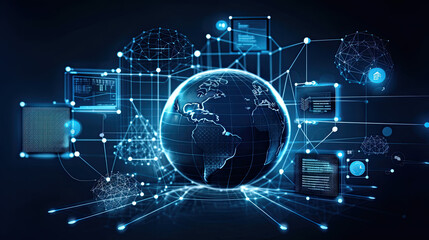 Internet ICT data blue background, web business company