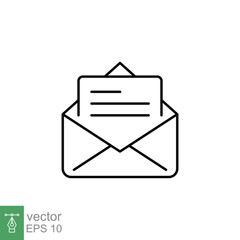 Poster - Envelope with letter icon. Simple outline style. Open message, email, mail, newsletter. Thin line symbol. Vector illustration isolated on white background. EPS 10.